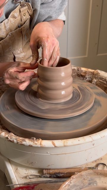 Elyssa Sasongko on Instagram: "The throwing and handle attaching of my curvy mugs! #pottery #ceramics #wheelthrown #slowmade #handmade #smallbusiness #shopsmall #shoplocal #clay #potterylove #potterystudio #potterylife #art #homestudio" Throwing Clay Aesthetic, Throwing Pottery Aesthetic, Wheel Throwing Aesthetic, Curvy Mug, Pottery Throwing Aesthetic, Ceramics Throwing Ideas, The Great Pottery Throw Down, Ceramic Wheel Throwing, Wheel Throwing Mug