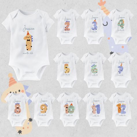 One Month Milestones, Monthly Onesies, Customised Clothes, One Month Baby, Personalized Onesie, Baby Monthly Milestones, Monthly Milestone, Monthly Photos, Baby Growth