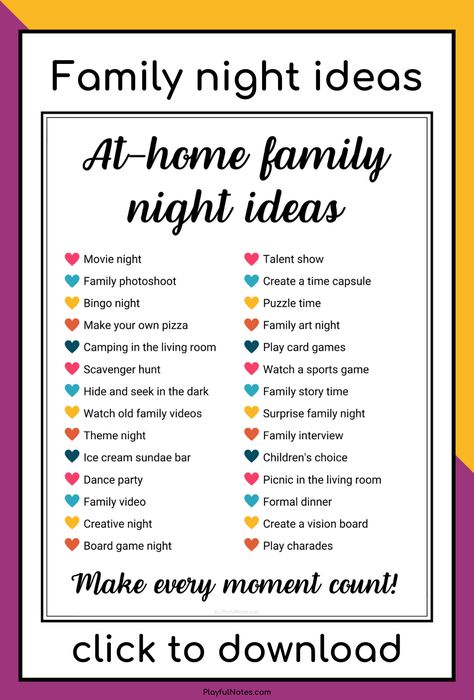 Discover 31 easy and fun at-home family night ideas that you and your kids will love! They are great for building connection and having fun together!  --- Family activities at home | Family fun Cheap Family Night Ideas, Weekly Family Night Ideas, At Home Family Night Ideas, Game Night With Family, Fun Family Challenges, Family Fun Ideas Things To Do, Family Night In Ideas, Family Night Activities At Home, Fun Family Night Ideas