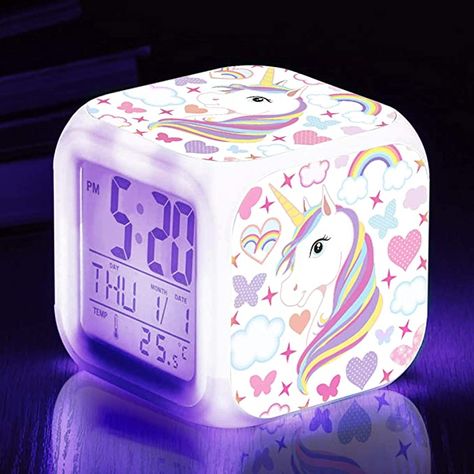 Amazon.com: TOUCH X Girls Alarm Clocks, Unicorn Night Light Kids Alarm Clocks with 4 Sided Unicorn Pattern&9 Kinds of LED Glowing Wake Up Bedside Clock Gifts for Unicorn Room Decor for Girls Bedroom : Home & Kitchen Girls Bedroom Unicorn, Cartoon Clock, Unicorn Clock, Clock Cartoon, Room Decor For Girls, Kids Alarm Clock, Unicorn Room Decor, Sunrise Alarm Clock, Unicorn Room