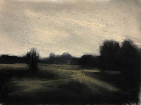 Dark Paintings Landscape, Charcoal Landscape Art, Landscape Pastel Drawing, Charcoal Scenery, Landscape Paintings Dark, Monochromatic Landscape Painting, Dark Landscape Painting, Landscape Charcoal, Charcoal Landscape