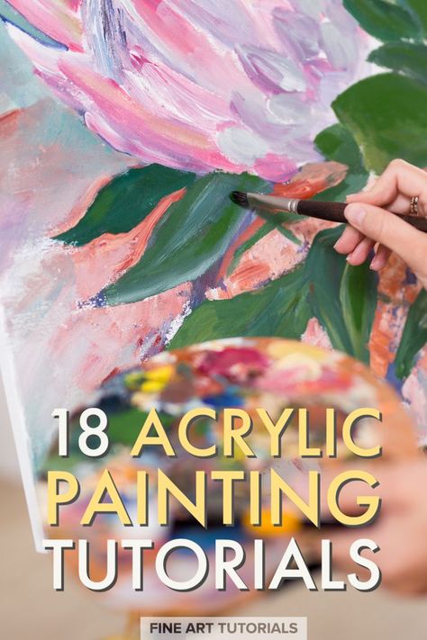 Our list of the 18 best acrylic painting tutorials, so you can learn how to paint with this exciting medium from scratch. Find all the tools you'll need, some basic techniques and learn about the properties of acrylic paint, so you can master your medium. #acrylicpaintingtutorials #acrylicpainting #acrylicpaint #acrylicart #acrylicpainter #acrylicpaintingtutorial #arttutorials #paintingtutorials #acrylicpaintingbeginners #acrylicpaintingsupplies #acrylicpaintingideas #acrylicpainter #art Painting Over Acrylic Painting, Learning How To Paint, Acrylic Canvas Painting Tutorials, Painting With Acrylics Tutorials, How To Start Acrylic Painting, Painting With Acrylics Ideas, Acrylic Paint Techniques On Canvas, Acrylic Painting Exercises, Acrylic Painting Tutorials Flowers