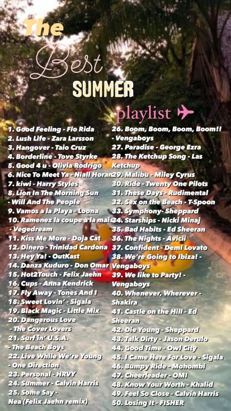 Best Summer Playlist, Songs To Blast, Las Ketchup, Good Summer Songs, Beach Songs, Summer Bucket List For Teens, Summer Songs Playlist, Ultimate Summer Bucket List, Road Trip Playlist