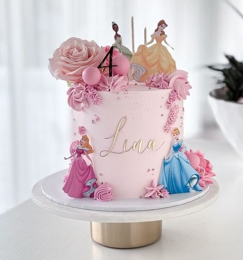 Tiara Cake Ideas, Princess Themed Birthday Cake, Disney Princess Cake Ideas Simple, Princess Treats For Birthday, Disney Princess Table Decorations, Princess Buttercream Cake, Princess Cakes Ideas Girl Birthday, Disney Princess Theme Cake, Pink Princess Birthday Cake