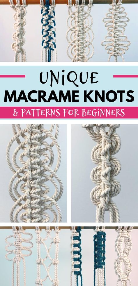 Unique Macrame Knots & Patterns (That Anyone Can Make) Types Of Knots Macrame, Diy Macrame Hanging Tray, Macrame Patterns Jewelry, Macrame Shawl Pattern, Macrame Flamingo Keychain, Dollar Store Macrame, Free Macrame Bracelet Patterns, Macrame Bat Wall Hanging Diy, Diy Macrame Valance