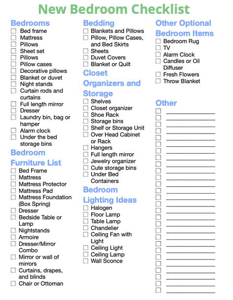 The Only Bedroom Essentials Checklist You Need (All 35+ You Need For Your Bedroom) Living Room Essentials List, Living Room Checklist, Furniture Checklist, Living Room Items, Bedroom Planner, Bedroom Checklist, Living Room Necessities, Furniture Essentials, Reka Bentuk Dalaman