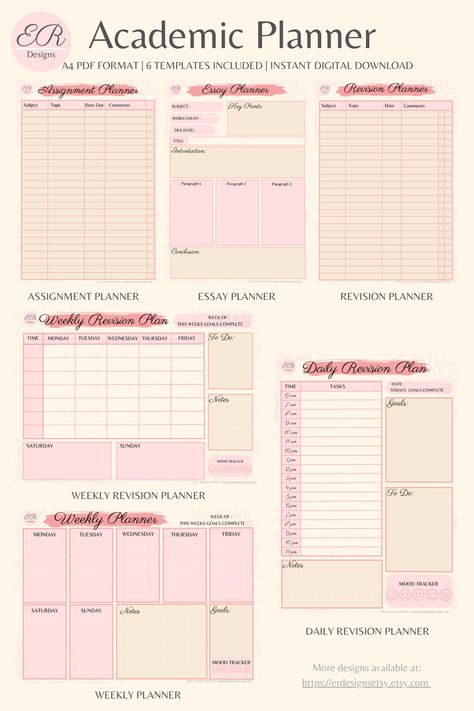 Digital/Printable Academic Planner - Ice Cream | Weekly Printable Planner By  Annetta Situ Organisation, Daily Planner Ideas Student, Daily Study Planner Ideas, Student Daily Planner Template, Aesthetic Study Planner Template, Study Plan Aesthetic, Weekly Study Planner Template, Study Weekly Planner, Checklist Template Aesthetic