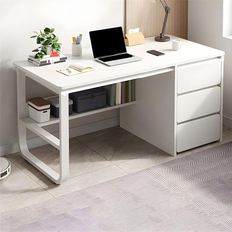 PRICES MAY VARY. ★Computer desk with 3-Tier Drawers is perfect for home, office, bedroom, reading room, study room, etc. 3 classic colors for choice. ★DIMENSIONS: Overall Table Length - End to End: 39.5" (100cm); Overall Table Width - Front to Back: 19.5" (50cm); Overall Table Height - Top to Bottom: 29" (73cm) ★The special fixing design of the table legs can make the table more sturdy, 3-Tier Drawers Design. 3 sizes for choice: 39.5”, 47”, 55”. Smaller size for bedroom, study room, or corner, a Corner Study Desk, Home Office Corner, White Writing Desk, Wooden Office Desk, Office Corner, Wooden Writing Desk, Desk Pc, Drawers Design, Small Computer Desk