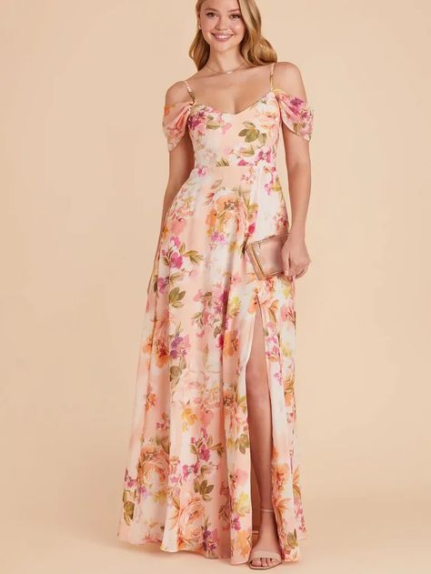 Birdy Grey floral peach convertible bridesmaid dress Floral Peach Dress, Coral Long Dress, Bridesmaid Dress Color Schemes, Peach Wedding Dress, Coral Sunset, Peach Clothes, Peach Bridesmaid, Peach Gown, Peach Bridesmaid Dresses