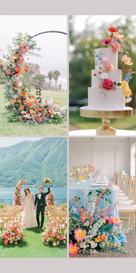 Spring Theme Wedding Decorations, Multicolour Wedding Theme, 2025 Wedding Trends Colors, Coachella Wedding Theme, 2026 Wedding Trends, Colourful Boho Wedding, Wild Flower Wedding Bridesmaid Dresses, Multi Color Wedding Theme, Wedding 2025 Trends