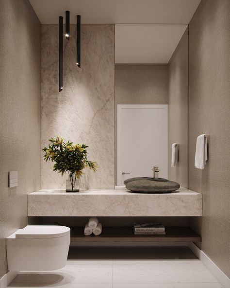 Powder Room Contemporary Design, Interior Design Powder Room, Contemporary Washroom Design, Ultra Modern Powder Room, Modern Contemporary Toilet Design, Powder Rooms 2022, Powder Toilet Ideas, Bathroom Vanity Minimalist, Bathroom Modern Design Luxury