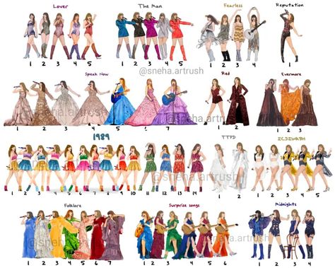 All Eras Tour outfits for the Eras Tour lineups 🤍,Choose your favorites 💗 I didn't include 22 tshirts and anti-hero tshirts as they're nit added to the lineups yet 💗 The lineup is up on my shop (or dm me)🤍 #taylorswift #tstheerastour #erastour #erastouroutfit #lisbontstheerastour #madridtstheerastour #pariststheerastour #swifties #swiftiesmerch #taylorswiftart #erastourtaylorswift Eras Tour Outfits Anti Hero, 22 Outfit Eras Tour, All Of The Eras Tour Outfits, All 1989 Outfits Eras Tour, Eras Tour Outfits All Eras, Outfits For The Eras Tour, The Eras Tour Outfit, Glitter Outfits, Choose Your Outfit