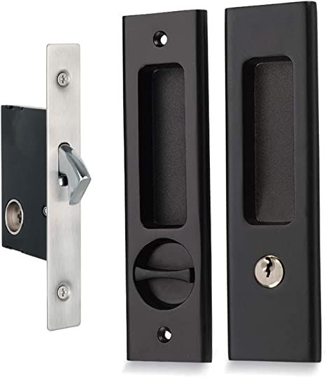 SHELLA Sliding Door Lock Invisible Recessed Handle Latch Pocket Sliding Door Lock for Wood Furniture Hardware Black, 1 Pack - - Amazon.com Slidding Door, Pocket Sliding Door, Sliding Barn Door Lock, Barn Door Lock, Door Handle With Lock, Sliding Door Lock, Barn Door Locks, Recessed Handle, Pocket Door Lock