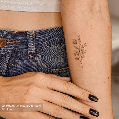 Tattoo Ideas Female Over 40, Hold On To Me Tattoo, Each Day Is A Gift Tattoo, Delicate Flower Tattoo Inner Arm, Minimal Colored Flower Tattoo, Fine Line Wattle Tattoo, Dainty Hawaiian Flower Tattoo, Fine Line Tattoo Floral Geometric, Lily Of The Valley Tattoo Placement