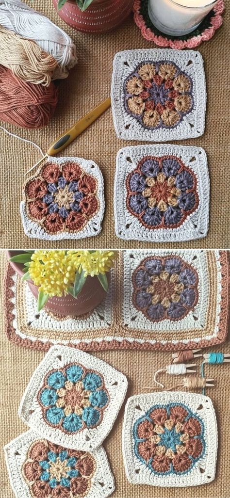 Crochet Flower Squares, Crochet African Flowers, Coastal Fashion, Granny Square Crochet Patterns Free, Flowers Crochet, Crochet Motif Patterns, African Flowers, Crochet Hexagon, Crochet Quilt