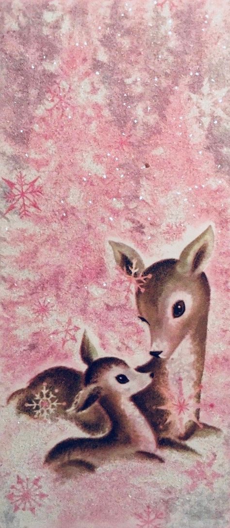 Retro Deer Christmas, Vintage Pink Christmas Images, Coquette Christmas Decor, Pink Holiday Wallpaper, Vintage Christmas Phone Wallpaper, Pink Christmas Phone Wallpaper, Coquette Christmas Wallpaper, Drippy Paintings, Retro Christmas Aesthetic