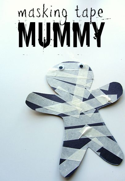 Masking Tape Mummy Halloween Craft For Kids - No Time For Flash Cards Halloween Crafts And Activities, Mummy Crafts, Mummy Halloween, Ghost Crafts, Halloween Crafts Preschool, Halloween Week, October Crafts, Halloween Arts And Crafts, Halloween Crafts For Toddlers