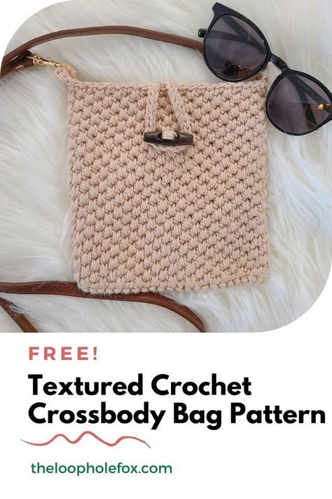 For when you just need a little something to carry around your important items for a fun trip out, you need a crochet crossbody bag! This free crochet pattern works up quickly using two strands of yarn and has a texture that is strong and absolutely gorgeous. This small but mighty crochet bag will be your go to this summer. Crochet Small Crossbody Bag Pattern Free, Simple Crochet Purses Free Pattern, Crochet Small Bag Free Pattern, Crossbody Bag Crochet Pattern, Crossbody Bag Pattern Free Crochet, Small Purse Crochet Pattern Free, Small Crossbody Crochet Bag, Crocheted Crossbody Bag Patterns, Cross Body Bag Pattern Free Crochet