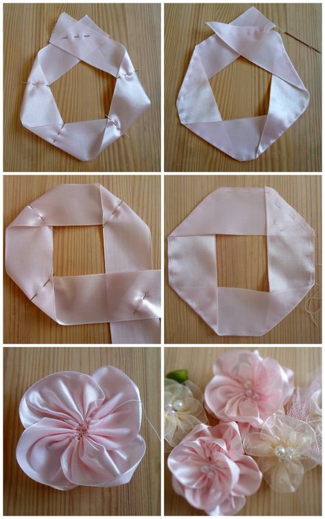 Ribbon Flowers Diy, Gubahan Bunga, Ribbon Flower Tutorial, Diy Flores, Fleurs Diy, Ribbon Embroidery Tutorial, Fabric Flower Tutorial, Handmade Flowers Fabric, Ribbon Flower