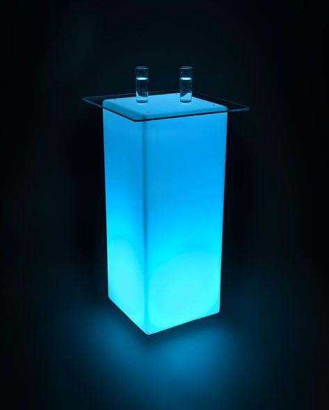 LED Lighted Cocktail Table | Acrylic Tabletop Led Bar Table, Neon Pool Parties, Tech Decor, Glass Bar Table, Table Acrylic, Light Cocktails, Tower Light, Nightclub Design, Neon Box