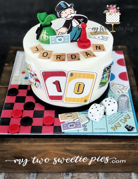 BOARD GAME birthday Bored Game Birthday Party, Game Night Cake Birthday, Board Game Cupcake Toppers, Board Game Themed Birthday Cake, Board Game Cupcakes, Game Board Theme Party, Game Night Cake Ideas, Board Game Theme Birthday Party, Board Game Cake Ideas