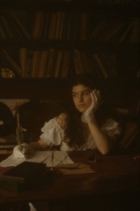 Vintage young woman writing the letter in library Writing Woman Aesthetic, Type Writer Aesthetic Vintage, Love Letter Photography, Girl Writing Aesthetic, Writing Pose, Vintage Girl Aesthetic, Female Professor, Written By A Woman, Woman Writing