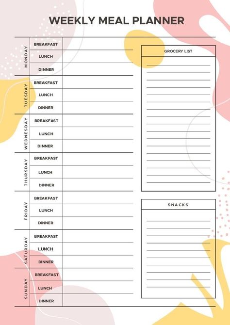 Meal Planner For The Week, Blank Weekly Meal Plan Template, Meal Plan Weekly Printable, Meal Planner Journal Ideas, Weekly Diet Planner, Meal Planning Planner, Meal Planning Goodnotes, Meal Plan Organizer, Meal Chart Weekly