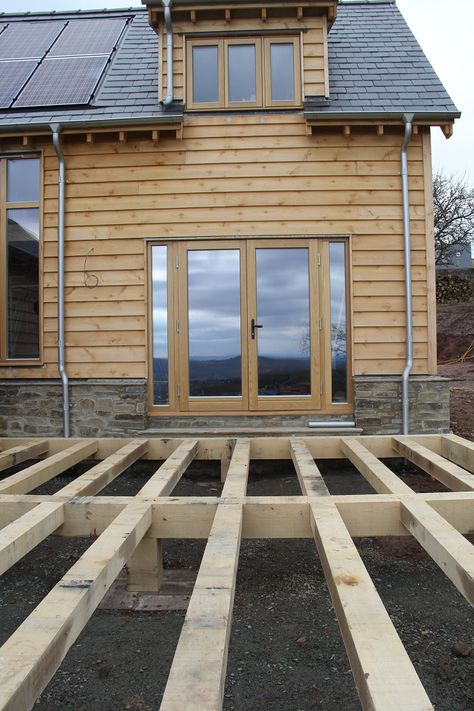 Oak Decking, Timber Frame Extension, Castle Ring, Small Rustic House, Oak Cladding, Sutton House, Oak Frame House, Wooden Cladding, Oak Framed Buildings