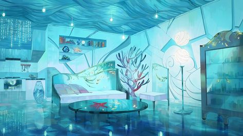 Anime Underwater, Gaming Overlay, Underwater Room, Underwater House, Gacha Backgrounds, Anime Scenes, Fantasy Bedroom, Fantasy Rooms, Water House