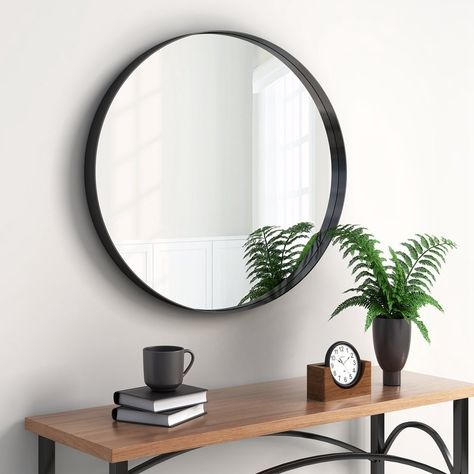 Mirrors For Vanity, Round Vanity Mirror, Black Round Mirror, Vanity Modern, Round Vanity, Mirror Wall Living Room, Perfect Bathroom, Metal Mirror, Round Wall Mirror