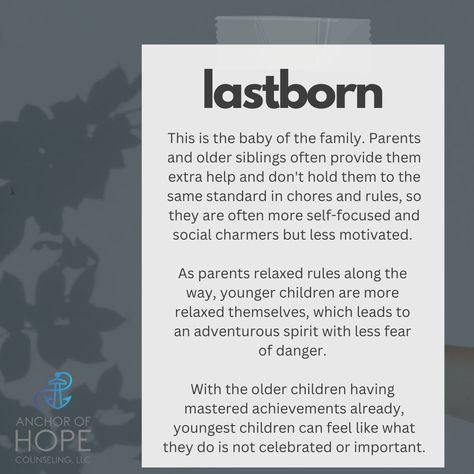 How do kids who grow up in the same family end up so different? No child is born into the exact same environment. 
These dynamics affect not only siblings while growing up but also how spouses relate to each other. 
Two oldest children or an oldest & only child may struggle over control and the "right way" to do things. An oldest may resent that the youngest does not take as much initiative while the youngest may feel controlled. Two youngests may be social but struggle with family organization. Being The Youngest Sibling Truths, Sibling Relationship Dynamics, Quotes About Being The Youngest Sibling, Youngest Sibling Quotes, Youngest Sibling Problems, Sibling Dynamics, Forest Fairy Aesthetic