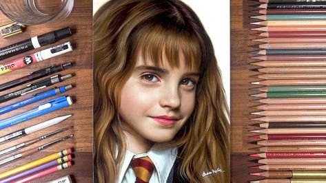 Harry Potter Kawaii, Hermione Granger Drawing, Hermione Jean Granger, Colored Pencils Drawing, Hermonie Granger, Drawings For Beginners, Army Drawing, Drawing Instructions, Color Pencil Sketch