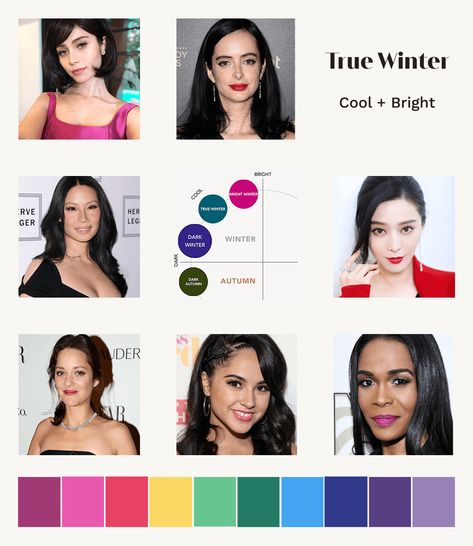 True Winter: A Comprehensive Guide | the concept wardrobe Cool Summer Cool Winter, Soft Classic True Winter, True Winter Color Palette Hair, True Cool Winter Color Palette, The Concept Wardrobe Winter, True Winter Hair Color Palettes, True Winter Colour Palette, True Winter Blush, True Winter Colors