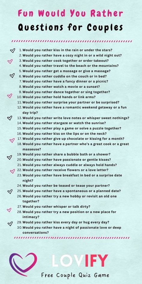 Fun Would You Rather Questions for Couples
HOT Truths or Dares questions for couples
Spicy couple games
Intimate games for couples
Relationship challenges Couple Challenges Games, Truth Or Dares For Couples, Spicy Truths For Truth Or Dare, Couple Questions Game Dirty, Games To Play With Boyfriend Over Text, Truth Or Dare Questions For Boyfriend, Couple Question Game, Couple Questions Game Spicy, Date Games For Couples