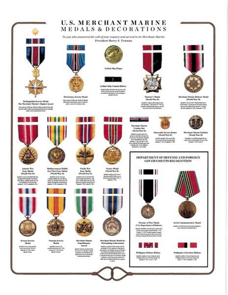 U.S. Merchant Marine Medals and Decorations | MARAD Us Military Medals, Marines Uniform, Navy Ranks, Military Ribbons, Operation Desert Shield, Military Decorations, Military Ranks, Marine Veteran, Bronze Plaque