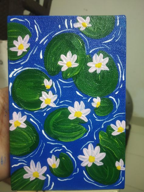 Easy Floral Designs Paint, Spring Painting Ideas On Canvas Easy, Spring Easy Paintings, Acrylic Painting Plants Easy, Easy Spring Canvas Painting, Water Lilies Painting Easy, Backdrop Painting Ideas, Small Canvas Art Easy Diy Wall, Painting Ideas On Canvas Water