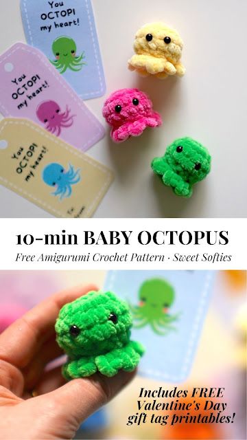 10-minute Baby Octopus · Free Amigurumi Crochet Pattern - Sweet Softies | Amigurumi and Crochet Amigurumi Patterns, Toys Quotes, Octopus Crochet Pattern Free, Octopus Crochet Pattern, Quick Crochet Projects, Baby Octopus, Easy Crochet Animals, Crochet Keychain Pattern, Crotchet Patterns