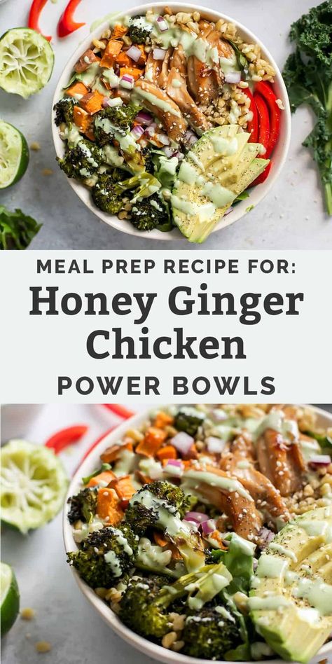 Chicken Power Bowls, Honey Ginger Chicken, Chicken Ginger, Power Bowl Recipe, Fit Mitten Kitchen, Healthy Bowls Recipes, Honey Ginger, Power Bowls, Ginger Chicken