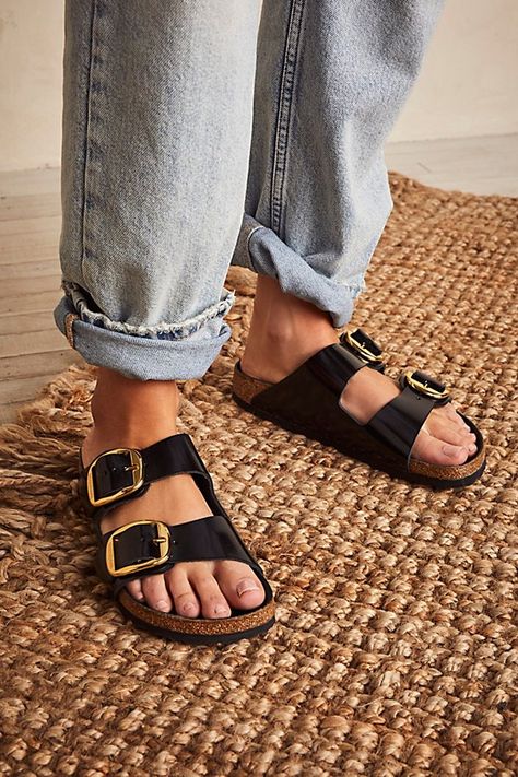 Patent Birkenstocks Outfit, Gold Buckle Birkenstocks, Two Strap Birkenstocks Outfit, Birkenstock Gold Buckle, Arizona Big Buckle Birkenstock Outfit, Birkin Stocks Sandals, Black Birkenstock Outfit Summer, Big Buckle Birkenstock Outfit, Birkenstock Big Buckle Outfit