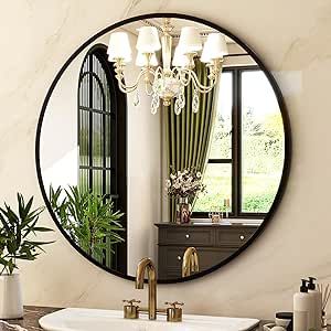 HARRITPURE Round Mirror 19.6 Black Wall Mounted Circle Mirrors Vanity Mirror with Brushed Aluminum Alloy Frame Modern Decoration for Bathroom, Living Room, Vanity, Bedroom, Entryway Mirror Entrance, Decoration For Bathroom, Circle Mirrors, Entrance Mirror, Living Room Vanity, Black Round Mirror, Mirrors Vanity, Bathroom Mirror Design, Loft Wall