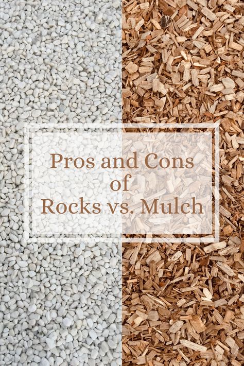 Easy Upkeep Landscaping, Mulch Or Rock Landscaping, Landscaping And Hardscaping, Diy Mulch Landscaping, Garden Next To Driveway, Rocks Vs Mulch Landscaping, Mulch Replacement Ideas, How To Landscape With Rocks, Rock Vs Mulch Landscaping