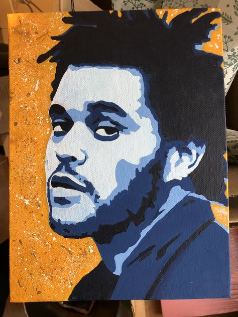 Music Artists Painting Ideas, The Weeknd Pop Art Painting, The Weeknd Stencil Art, Stencil Face Art, Cartoon Rapper Paintings, Pop Art Painting Portrait, Weeknd Canvas Paintings, Celebrity Paintings Easy, The Weeknd Acrylic Painting