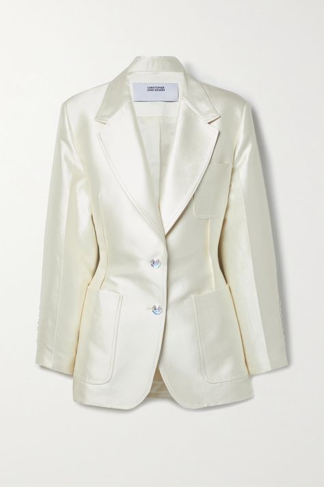 EXCLUSIVE AT NET-A-PORTER. Christopher John Rogers' blazer is a sophisticated choice for your bridal shower or wedding after-party. Created just for us, it's tailored in a single-breasted silhouette from cotton and silk-blend satin and has padded shoulders and a ruched back. The faceted crystal buttons add the final flourish. Couture, Haute Couture, Anastasia Costume, Rich Outfits, Celeb Outfits, Bridal Coat, Christopher John Rogers, Satin Suit, Formal Jacket
