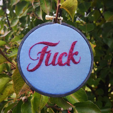 Perler Beads, Jean Embroidery, Swear Words, Embroidery Jeans, Embroidered Art, Art Hand, Deep Red, Hand Stitched, Cross Stitch Embroidery