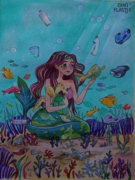 Ocean Pollution Art Drawing, Plastic In Ocean Art, Save River Poster Drawing, Save The Ocean Poster Drawing, Ocean Pollution Drawing, Save The Ocean Drawing, Say No To Plastic Posters Creative Drawing, Plastic Pollution Art Drawing, River Pollution Poster