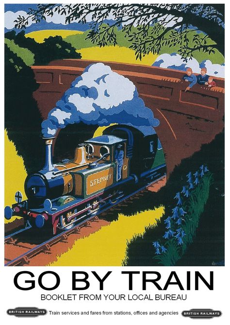 Go by Train. British Railways Zug, Train Illustration, Train Drawing, Posters Uk, Train Posters, Transportation Poster, Steam Railway, British Railways, Railway Posters