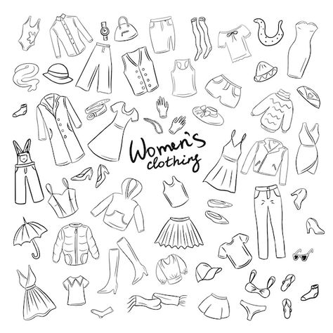 Big set of womens clothes in vectorpictu... | Premium Vector #Freepik #vector #dress #clothes #fashion-doodle #shirt-icon Doodle Art Fashion Illustration, Couture, Doodle T Shirt, Fashion Doodle Art, Outfit Doodles, Clothes Doodle, Clothing Doodles, Doodle Clothes, Women Doodle