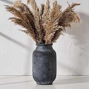 SIDUCAL Rustic Farmhouse Flower Vase | 9.5 Inch Large Ceramic Vase | Pampas Grass Vase | Modern Farmhouse Decor Vase for Home Decor, Table, Living Room Decoration, Shelf Decor, Mantel, Black Vase Pampas, Pampas Grass Vase, Farmhouse Vase, Large Ceramic Vase, Vase Modern, Home Decor Table, Decor Vase, Flower Vases Decoration, Rustic Vase