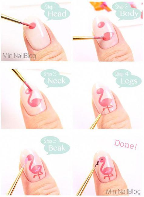 Flamingo Nail Art, Flamingo Diy, Kutek Disney, Diy Flamingo, Nagel Stamping, Nailart Tutorial, Diy Nails Easy, Flamingo Nails, Unghie Sfumate