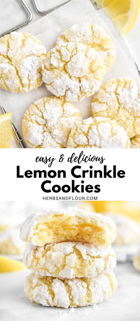 Lemon Crinkle Cookies, Lemon Cookies Recipes, Christmas Baking Recipes, Lemon Dessert Recipes, Crinkle Cookies, Lemon Cookies, Lost 100 Pounds, Best Cookie Recipes, Lemon Desserts